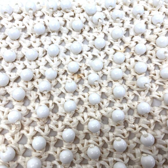 Vintage 60s Ritter White Raffia Plastic Beaded Purse Handbag Mod Hippie Wedding - Picture 15 of 15